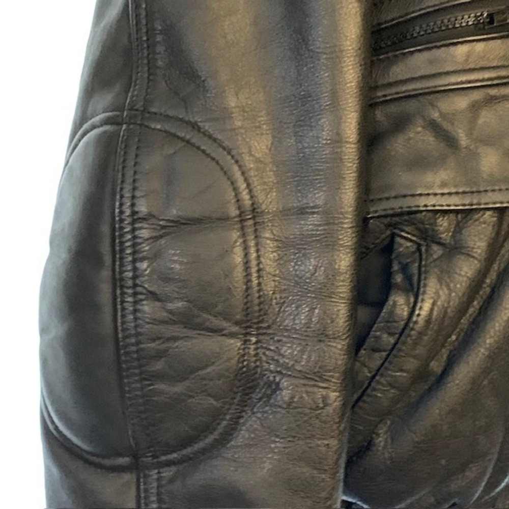 VTG 90s Cropped Black Leather Bomber Jacket Moto Biker Distressed Rare Mens Med
